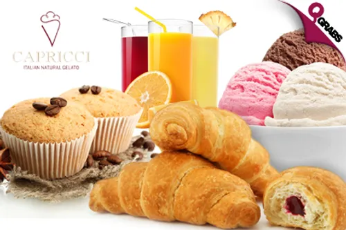 For QR22 Get Your Choice of Drink With a Croissant or Muffin OR From QR26 Get Melt in Your Mouth Gelato Scoops for TWO at Your Door from Capricci! (Up to QR92 Value)